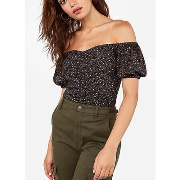 Express Leopard Print Ruched Babydoll Top Size Medium - Picture 1 of 11
